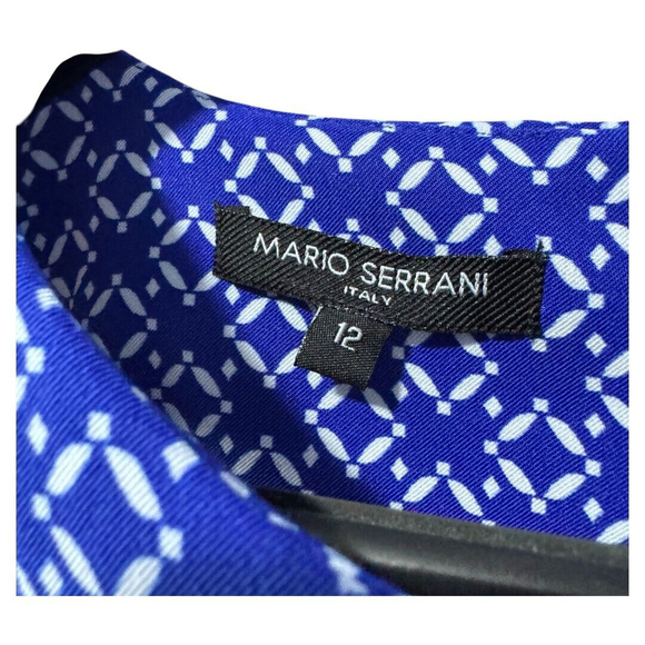Mario Serrani Blue White Geometric Print Sleeveless Sheath Dress Sz 12 Women - Picture 2 of 3